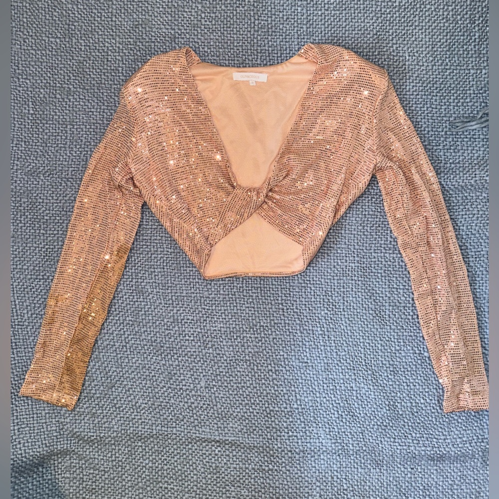 Sequin Rose-gold Top with Shoulder Pads